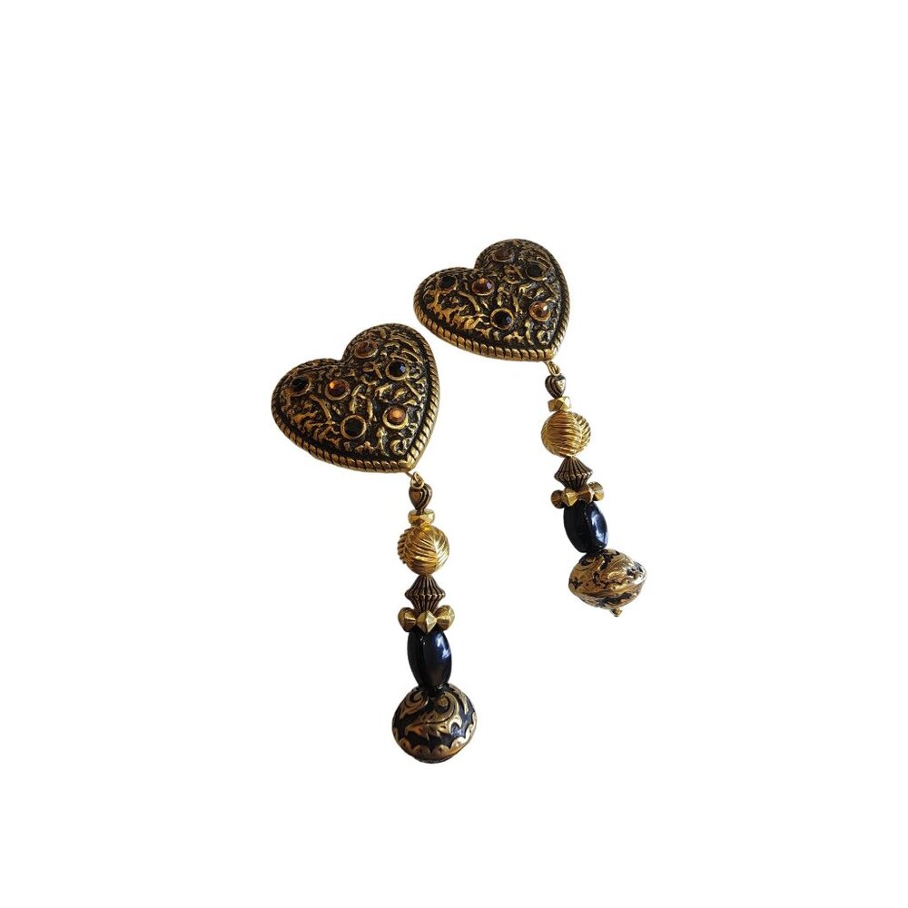 Vintage 80s Resin Heart Clip Earrings (A573)